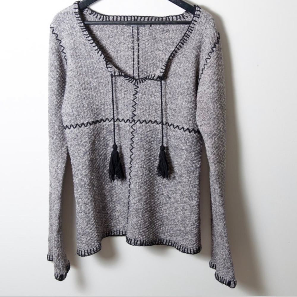 PrAna Zig Zag Tassle V-neck Pullover Sweater